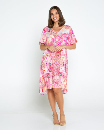 Tamblyn Dress - Fuchsia Floral Collage