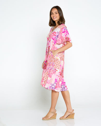 Tamblyn Dress - Fuchsia Floral Collage