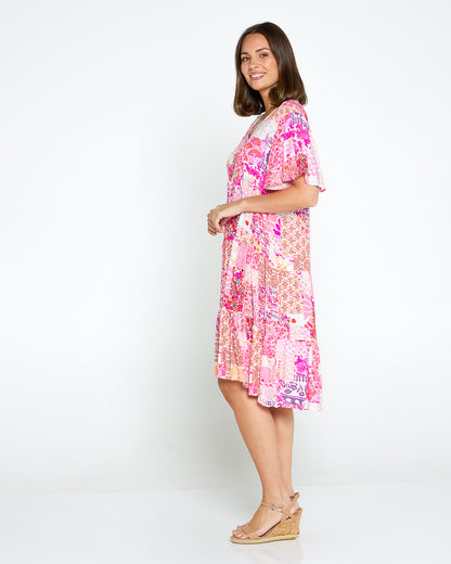 Tamblyn Dress - Fuchsia Floral Collage