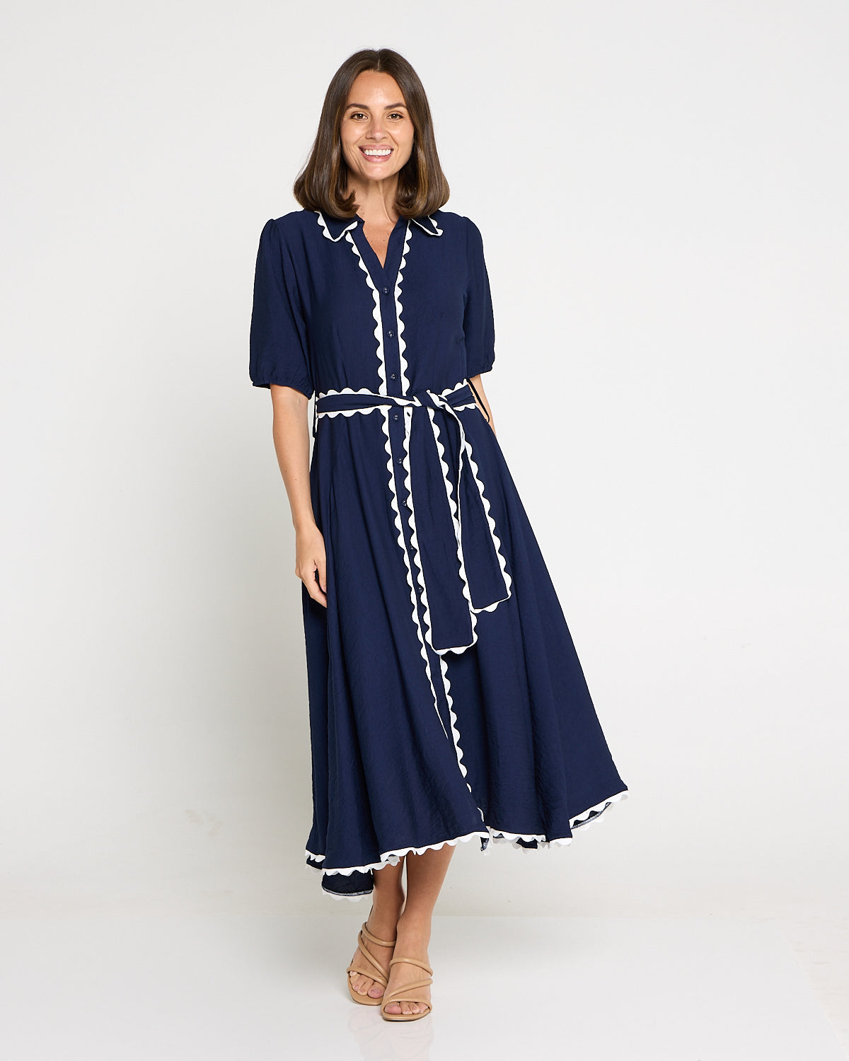 Lowen Ric Rac Shirt Dress - Navy