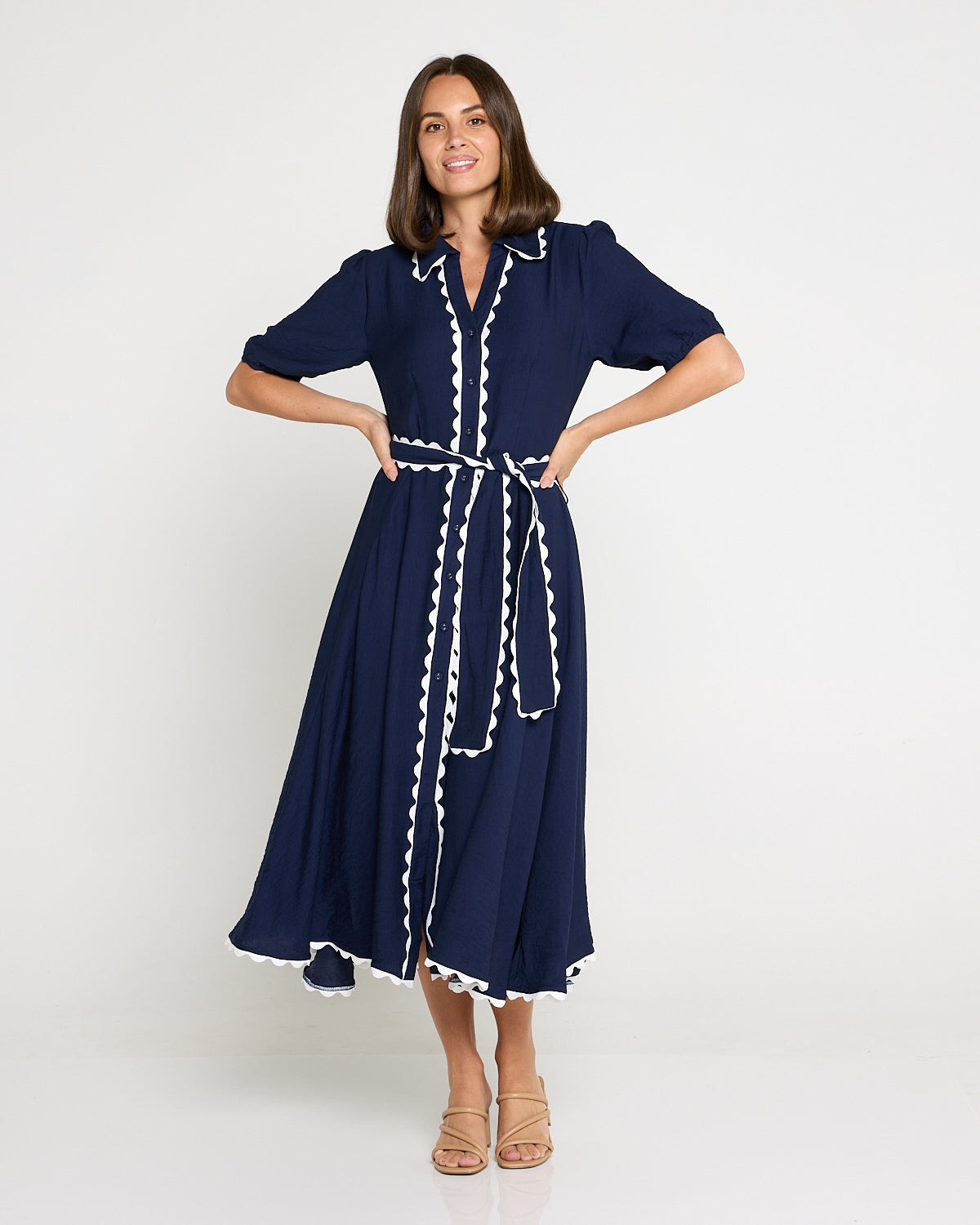 Lowen Ric Rac Shirt Dress - Navy