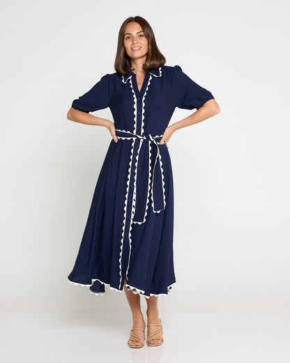 Lowen Ric Rac Shirt Dress - Navy