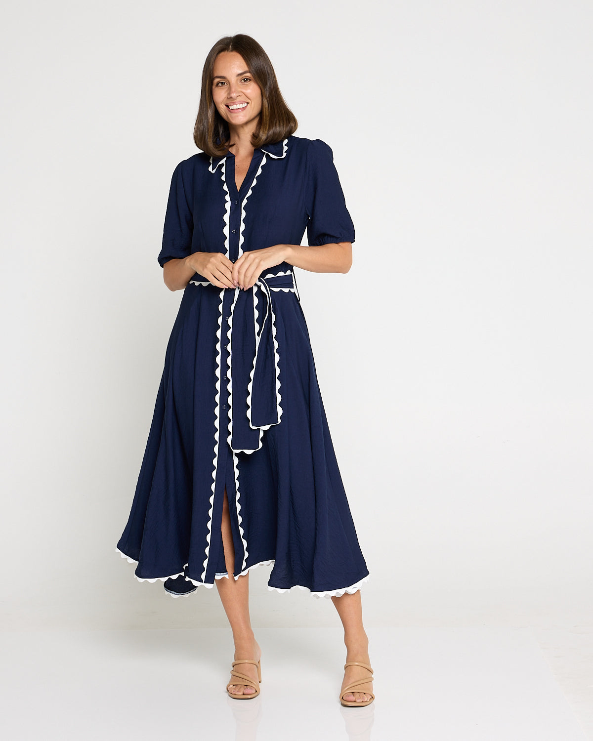 Lowen Ric Rac Shirt Dress - Navy