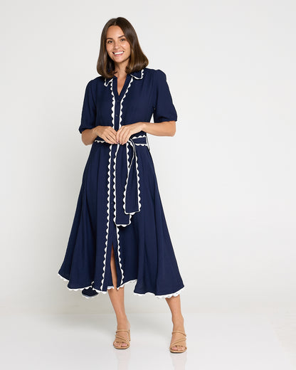 Lowen Ric Rac Shirt Dress - Navy