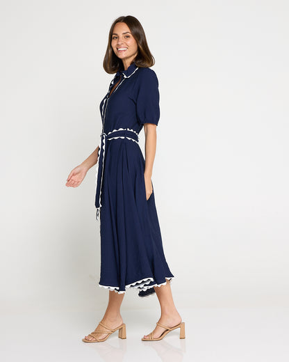 Lowen Ric Rac Shirt Dress - Navy