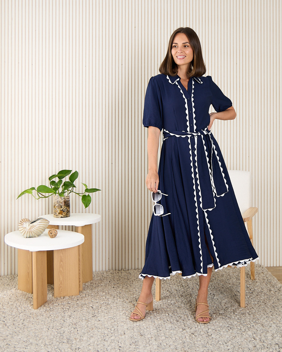 Lowen Ric Rac Shirt Dress - Navy