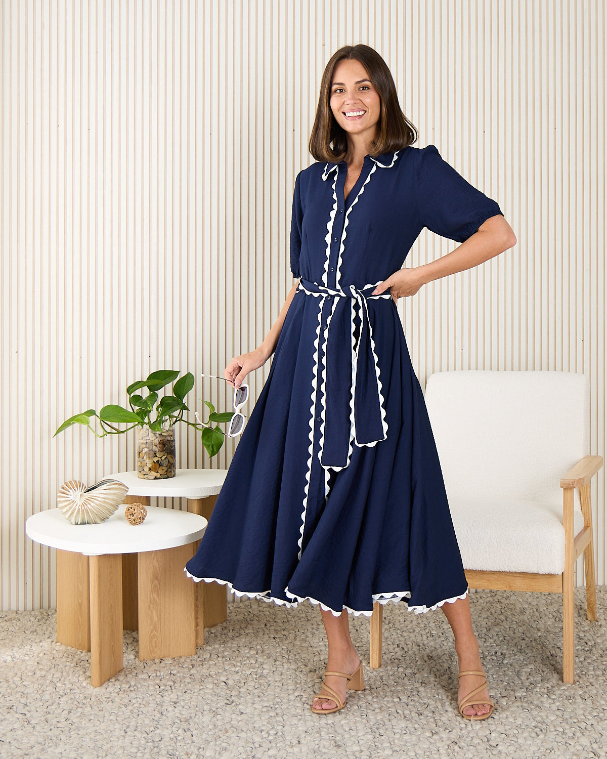 Lowen Ric Rac Shirt Dress - Navy