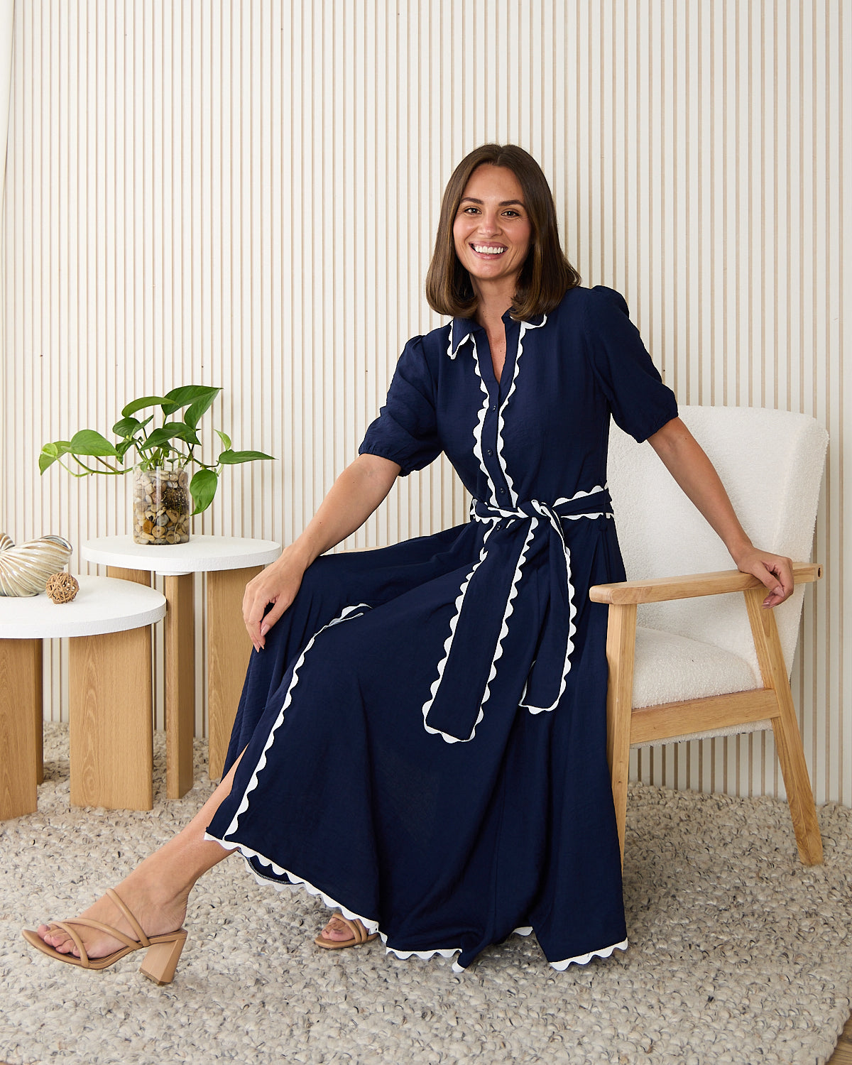 Indigo Designs Lowen Ric Rac Shirt Dress – Navy Midi – TULIO Fashion