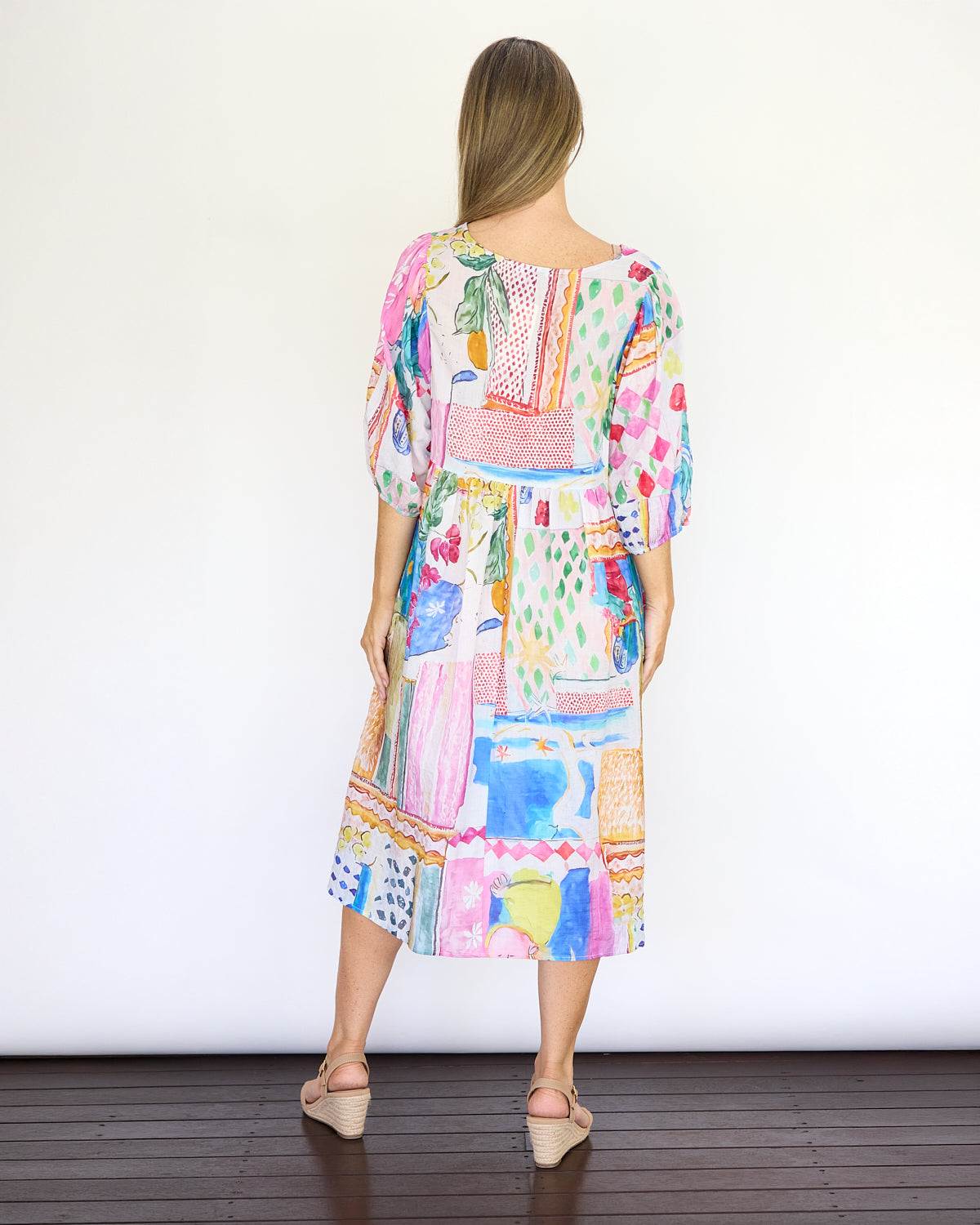 Shannon Cotton Dress - Coastal Watercolour