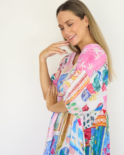 Shannon Cotton Dress - Coastal Watercolour