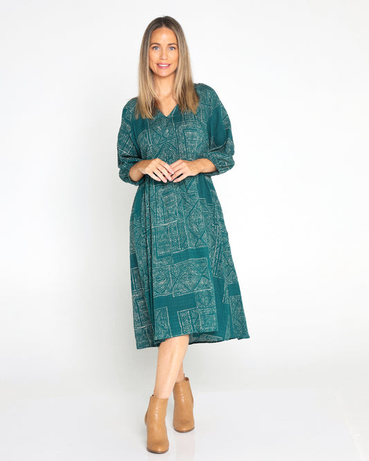 Jovie Cotton Dress - Teal Print