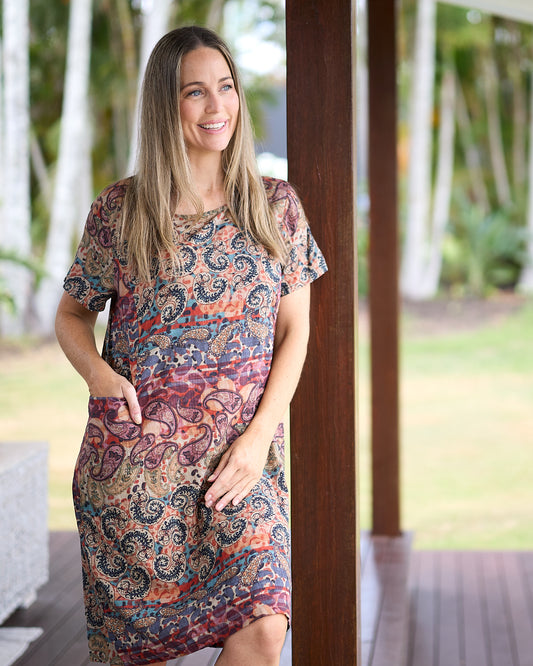 Eleanor Cotton Dress - Earthen Paisley