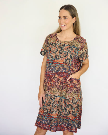 Eleanor Cotton Dress - Earthen Paisley