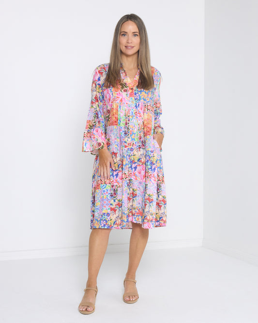 Swanston Cotton Dress - Jewel Patchwork