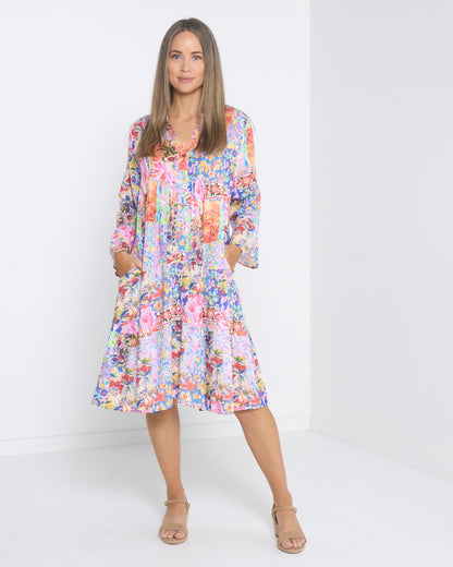 Swanston Cotton Dress - Jewel Patchwork