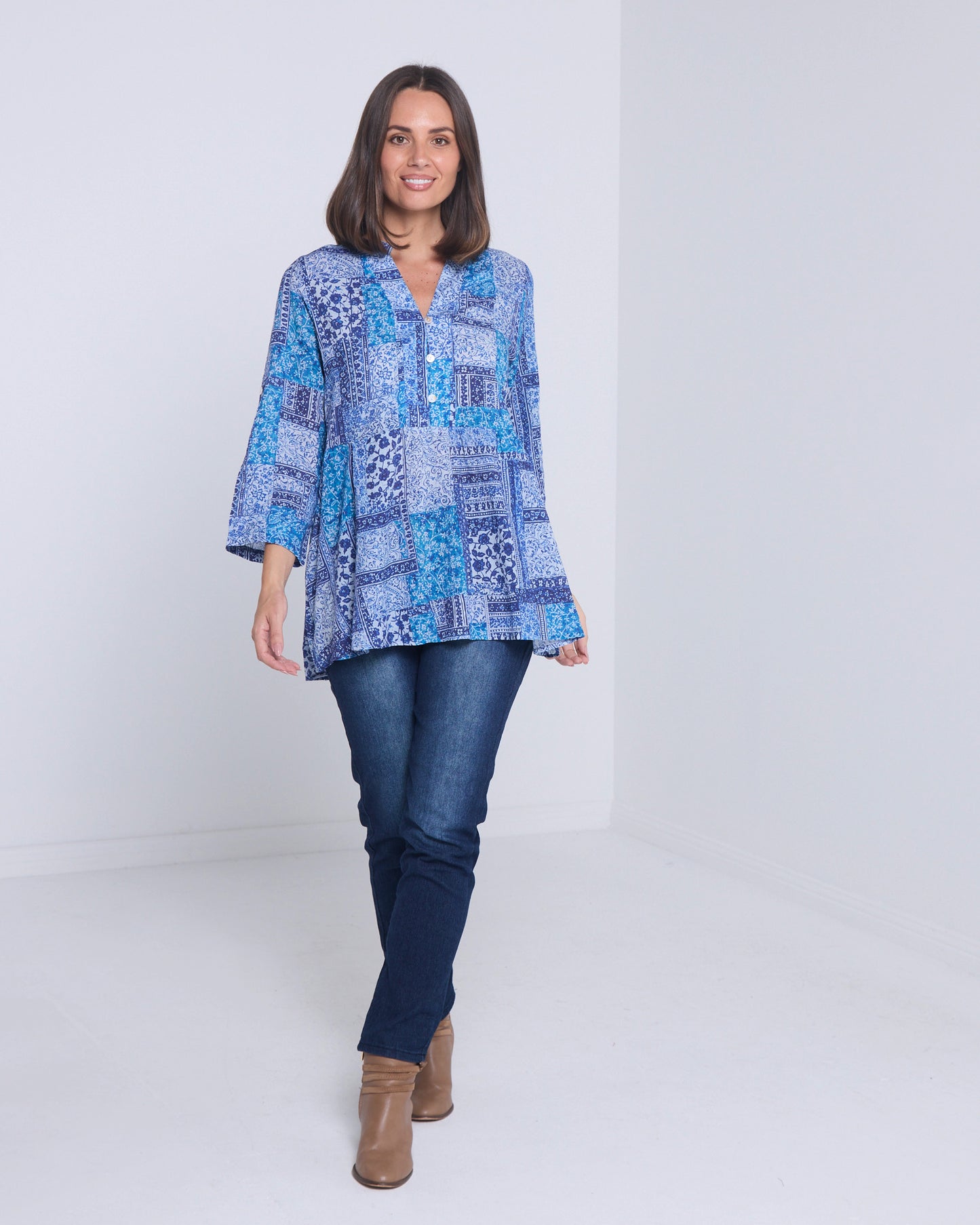 Abruzzi Top - Blue Patchwork