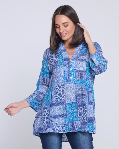 Abruzzi Top - Blue Patchwork