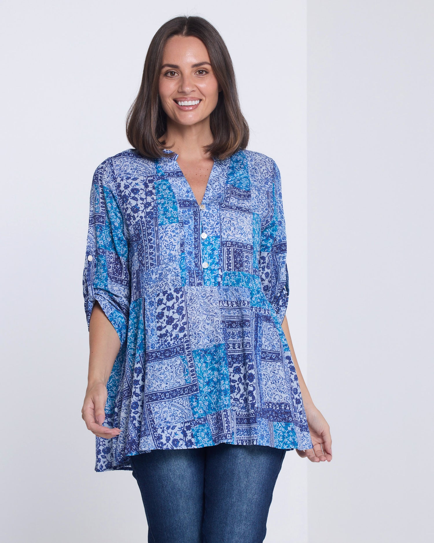 Abruzzi Top - Blue Patchwork