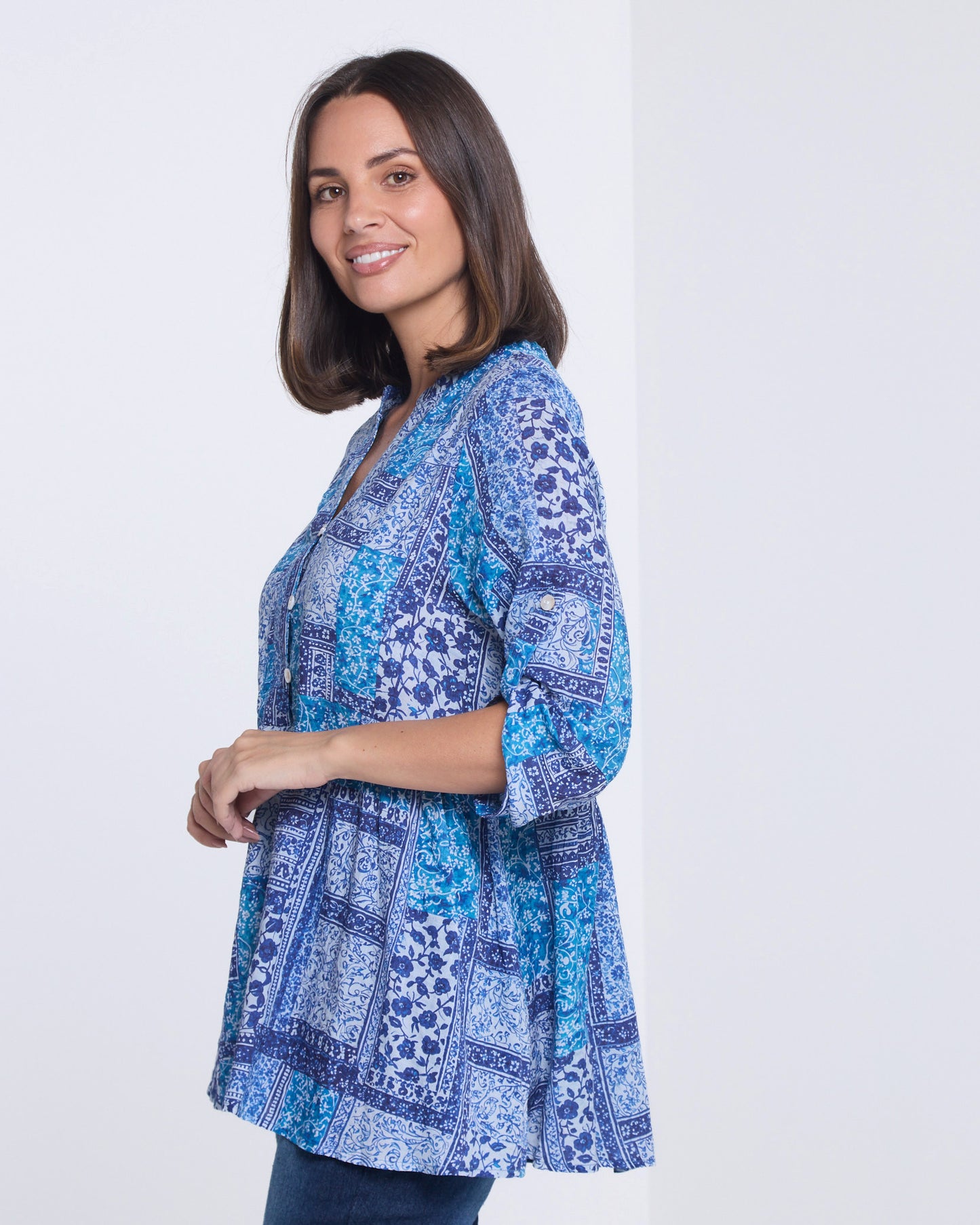 Abruzzi Top - Blue Patchwork