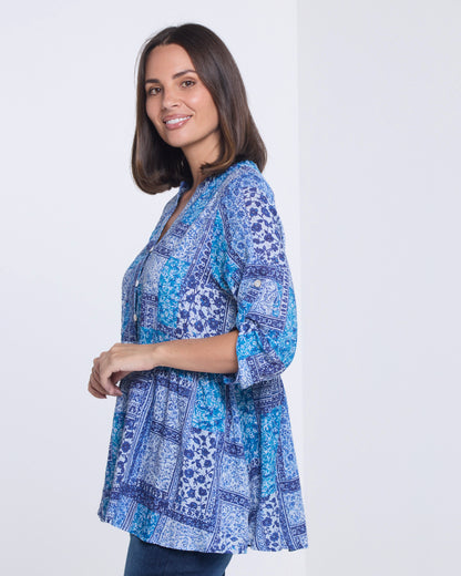 Abruzzi Top - Blue Patchwork