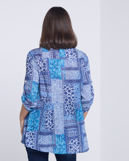 Abruzzi Top - Blue Patchwork