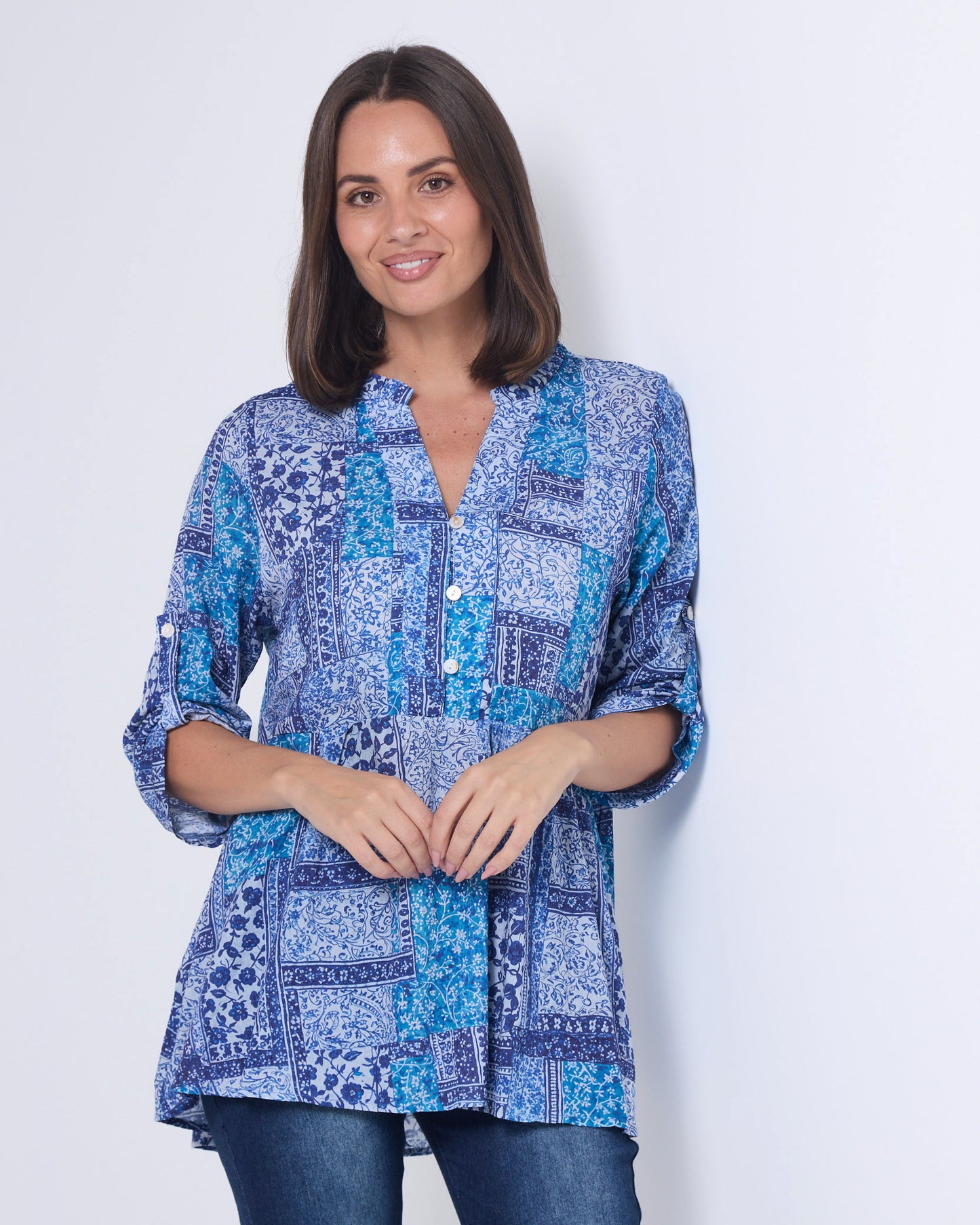 Abruzzi Top - Blue Patchwork