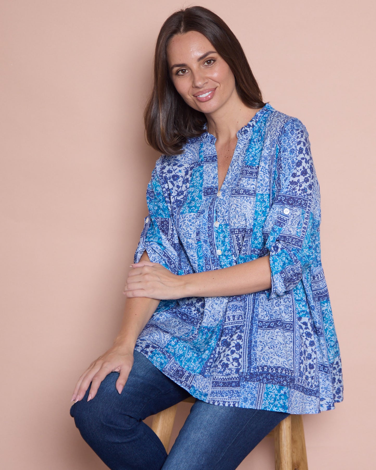 Abruzzi Top - Blue Patchwork