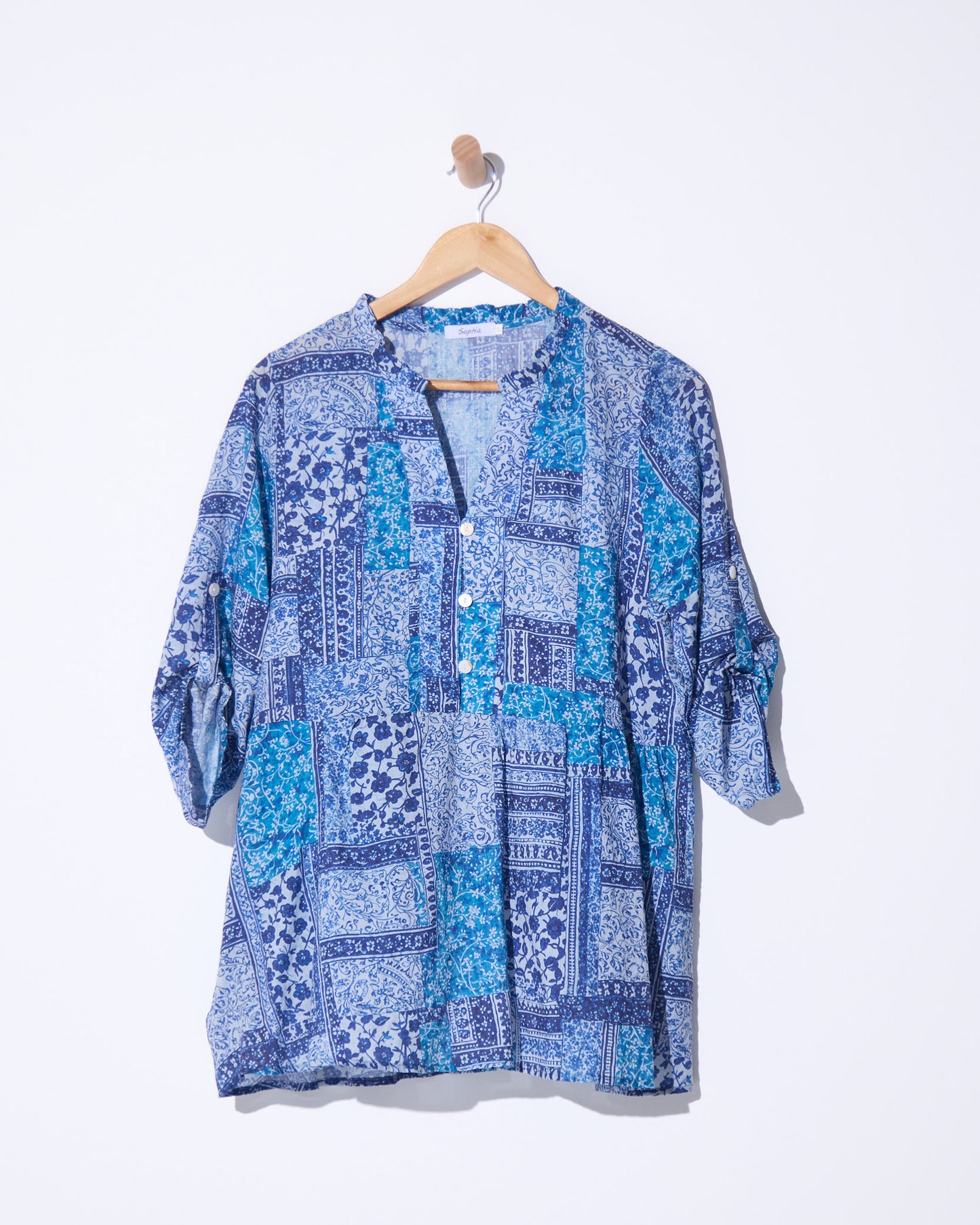 Abruzzi Top - Blue Patchwork