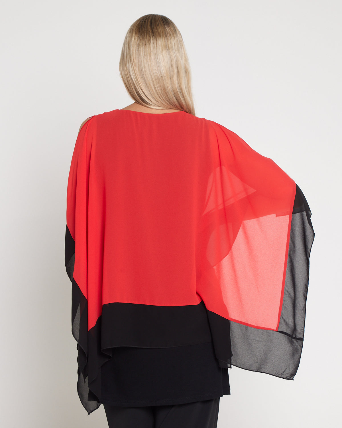Gilliana Chiffon Kimono Top - Coral Red/Black