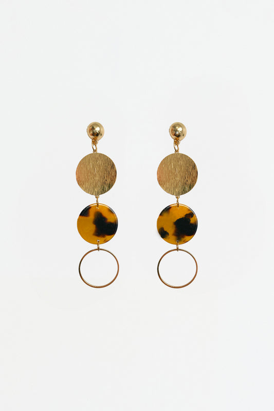 Giselle Stud Drop Earrings - Gold/Tortoiseshell