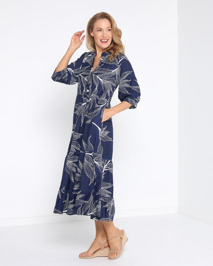 Melissa Dress - Navy Leaf