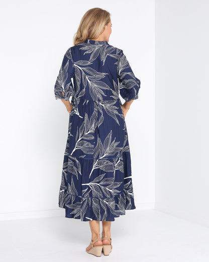 Melissa Dress - Navy Leaf