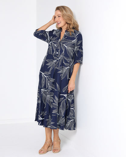 Melissa Dress - Navy Leaf