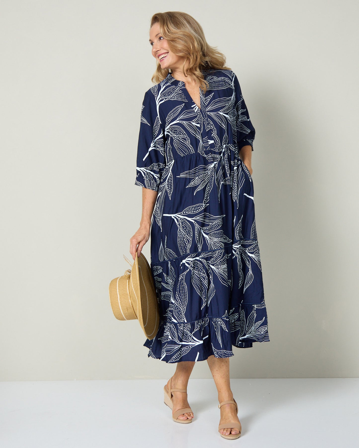Melissa Dress - Navy Leaf
