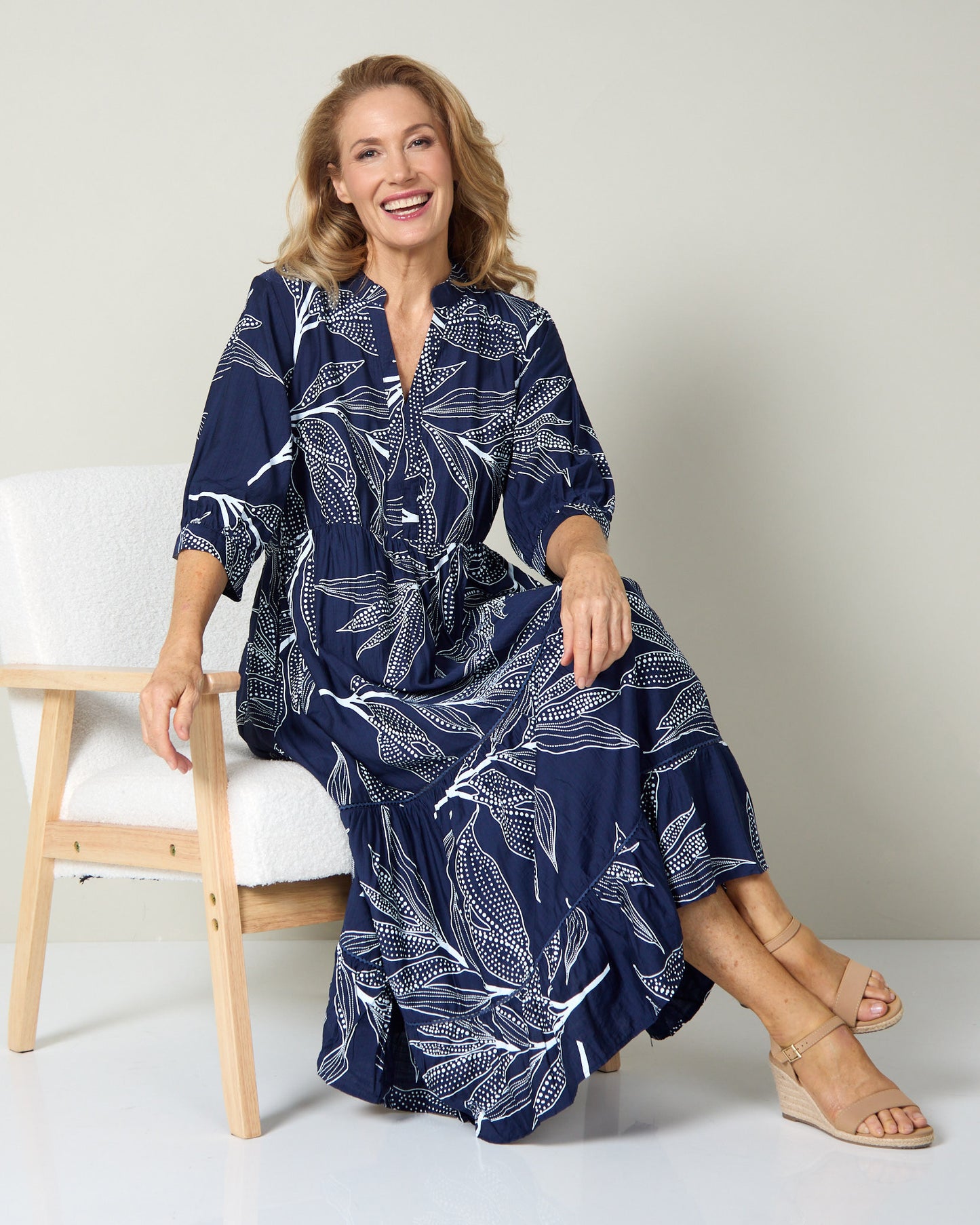 Melissa Dress - Navy Leaf