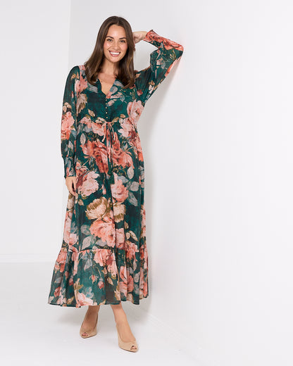 Willow Maxi Dress - Emerald Bloom