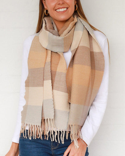Florence Check Scarf - Caramel/Cream