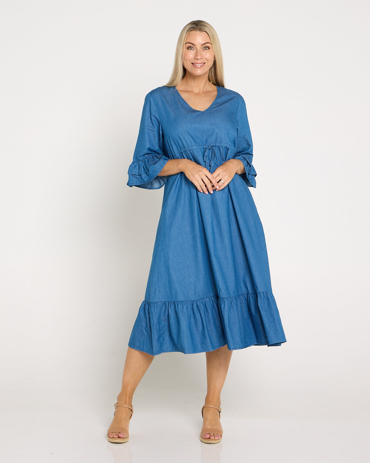 Hallie Chambray Midi Dress - Denim Blue