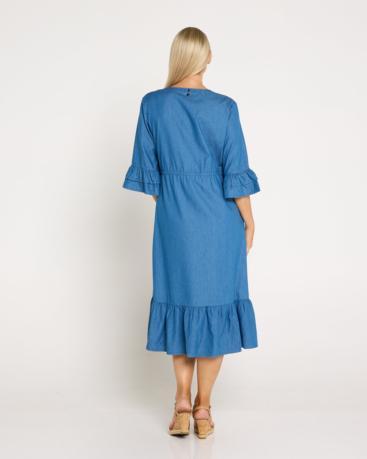 Hallie Chambray Midi Dress - Denim Blue