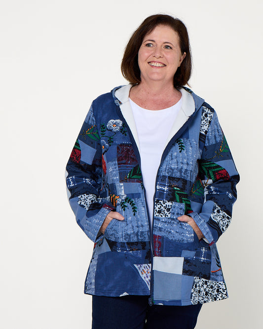 Hastings Fleece Lined Jacket - Blue Patchwork
