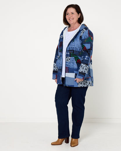 Hastings Fleece Lined Jacket - Blue Patchwork
