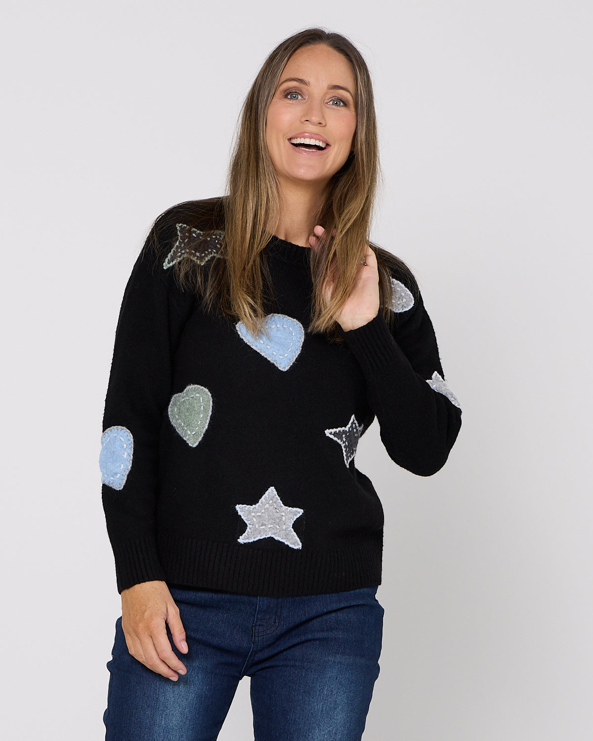 Brodie Applique Knit Crew Pullover - Black