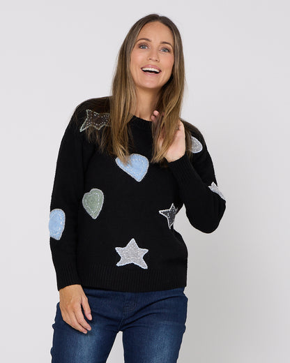 Brodie Applique Knit Crew Pullover - Black