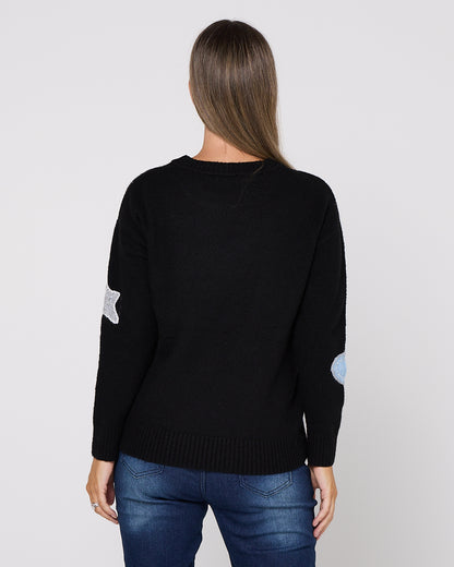 Brodie Applique Knit Crew Pullover - Black