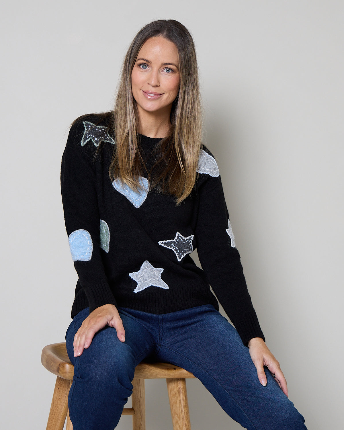 Brodie Applique Knit Crew Pullover - Black