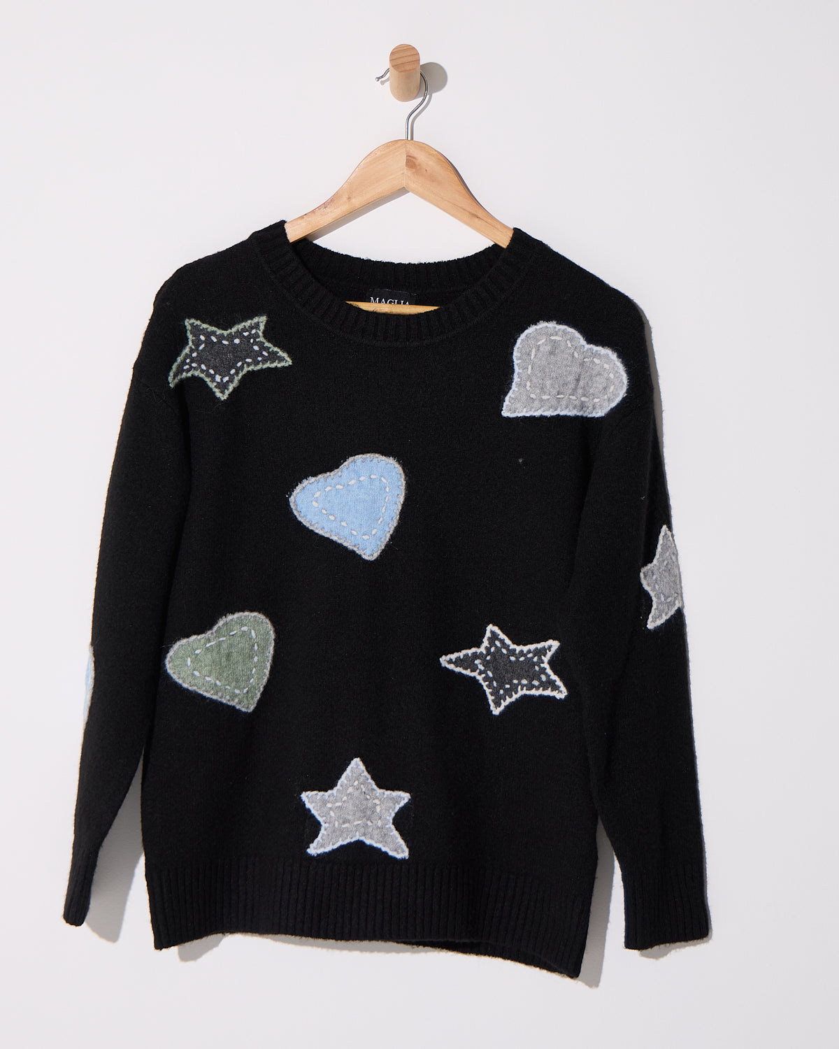 Brodie Applique Knit Crew Pullover - Black