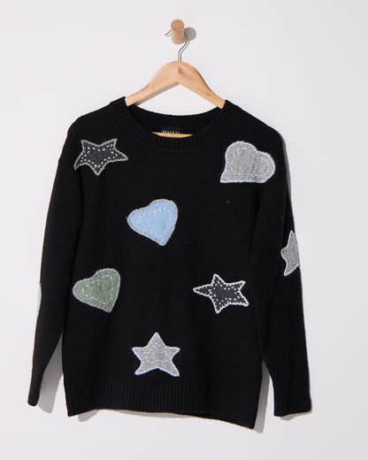 Brodie Applique Knit Crew Pullover - Black