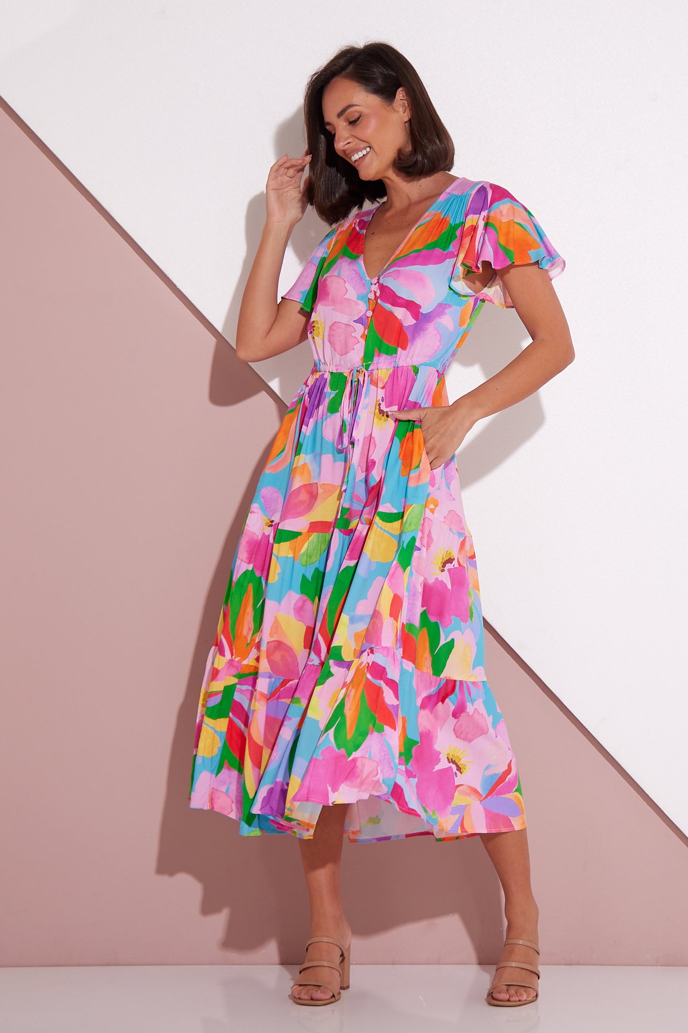 Colorful midi dress best sale