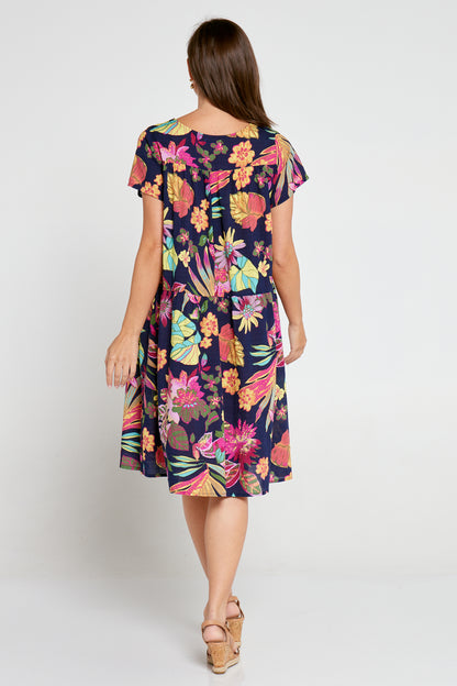 Emery Cotton Dress - Navy/Pink Floral
