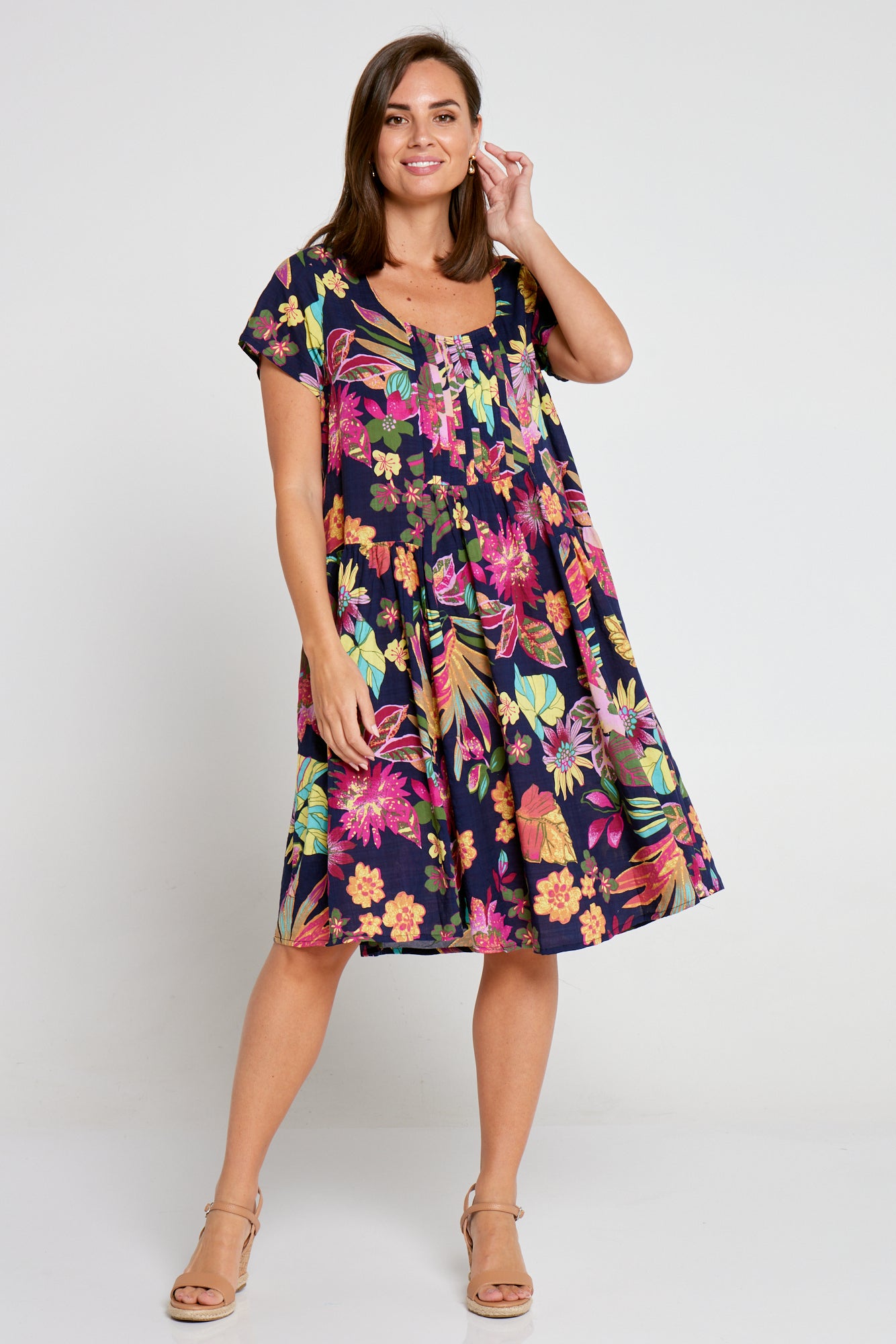 Emery Cotton Dress - Navy/Pink Floral